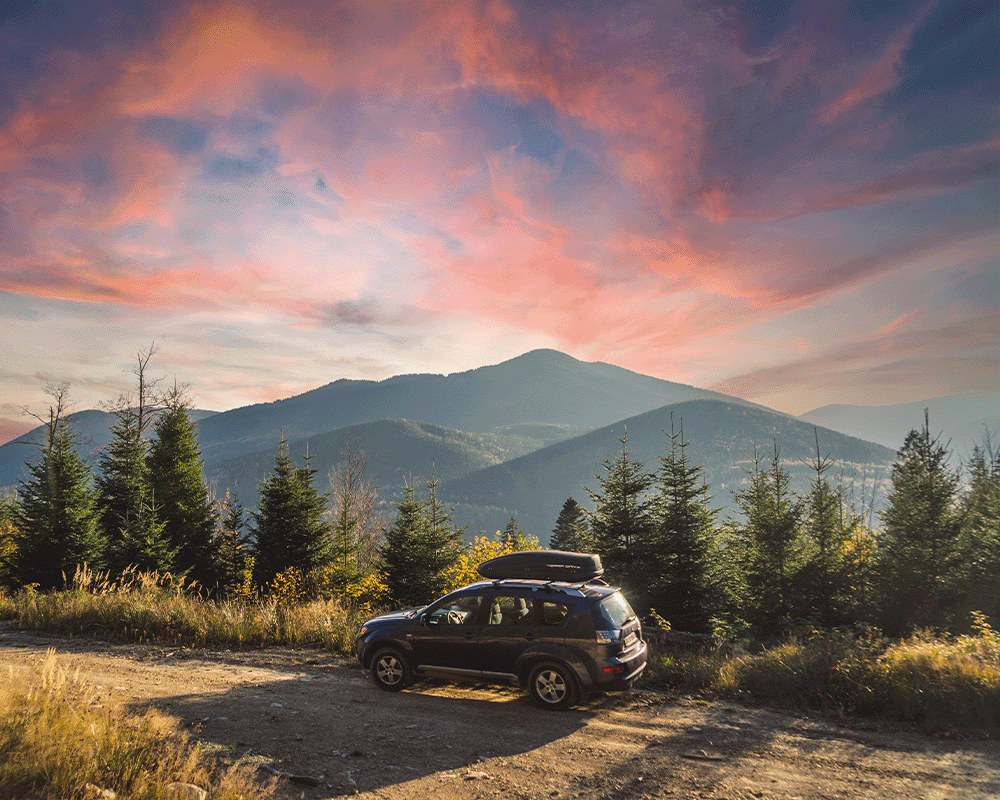 vehicle driving in mountains