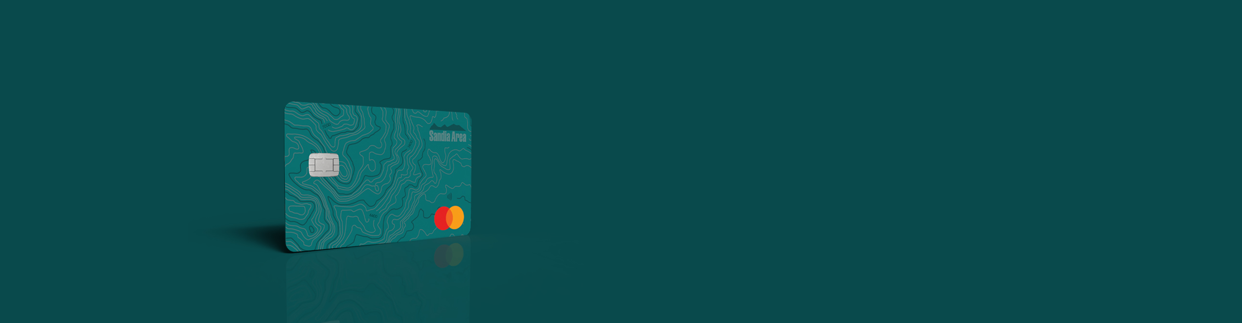 teal credit card with topography on a teal background