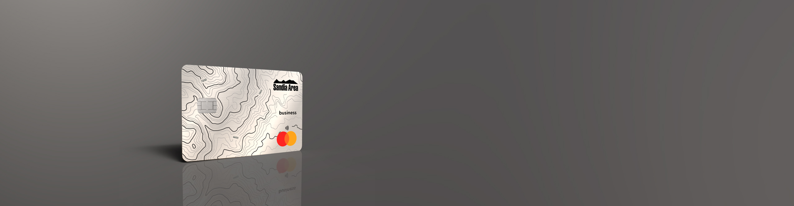 gray credit card on a light gray background with topography